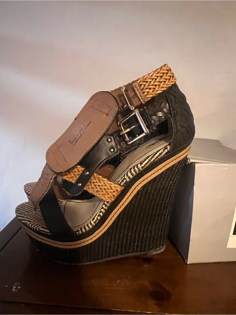 Mossimo Supply Co. Black and Tan Braided Wedge Sandals